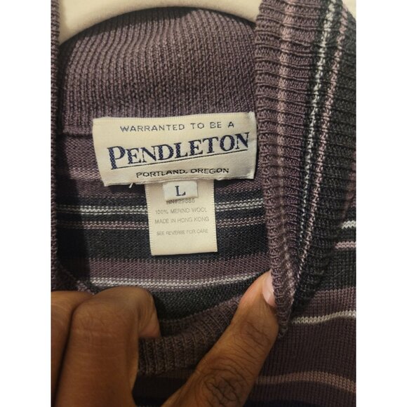Pendleton Merino Wool Striped Mock Neck Sweater Purple Women's L Long Sleeve - Picture 3 of 11